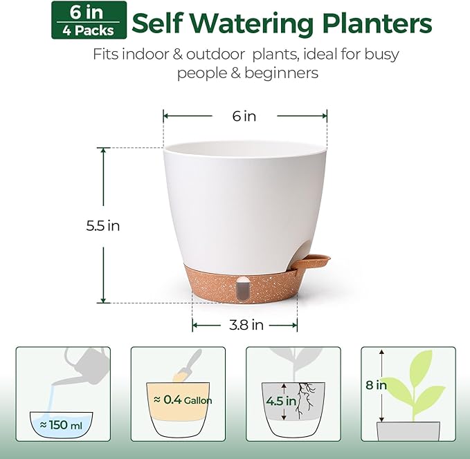 T4U 4 Pack 6 Inch Self Watering Pots - Image 3