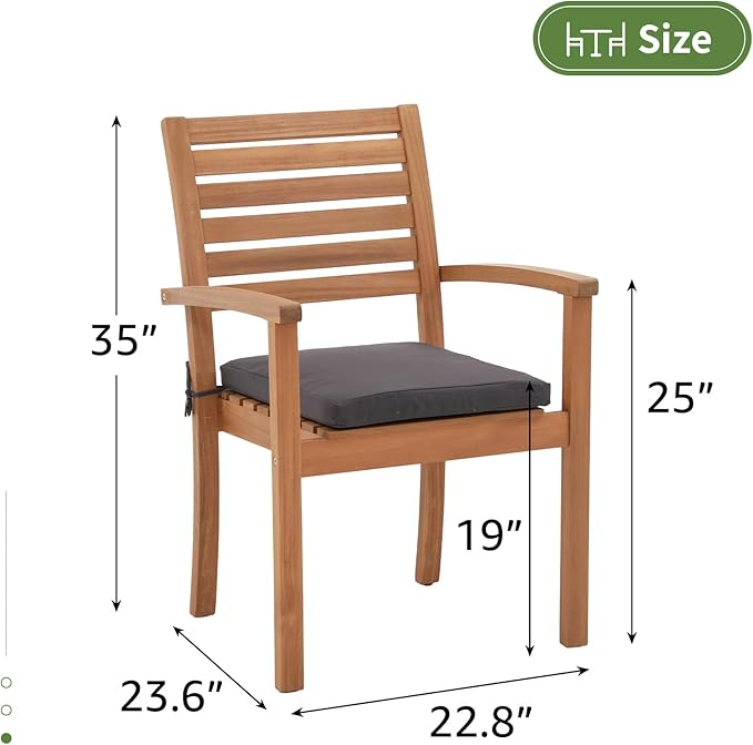OC Orange-Casual Stackable Patio Dining Chairs Set of 4, Outdoor Acacia Wooden - Image 3