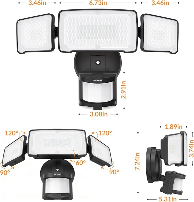 LEPOWER LED Motion Sensor Security Lights, 3 Head Motion Detected, Waterproof - Image 9