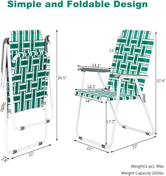 VINGLI Patio Lawn Webbed Folding Chairs1 Piece, Outdoor Beach Chair Portable - Image 4