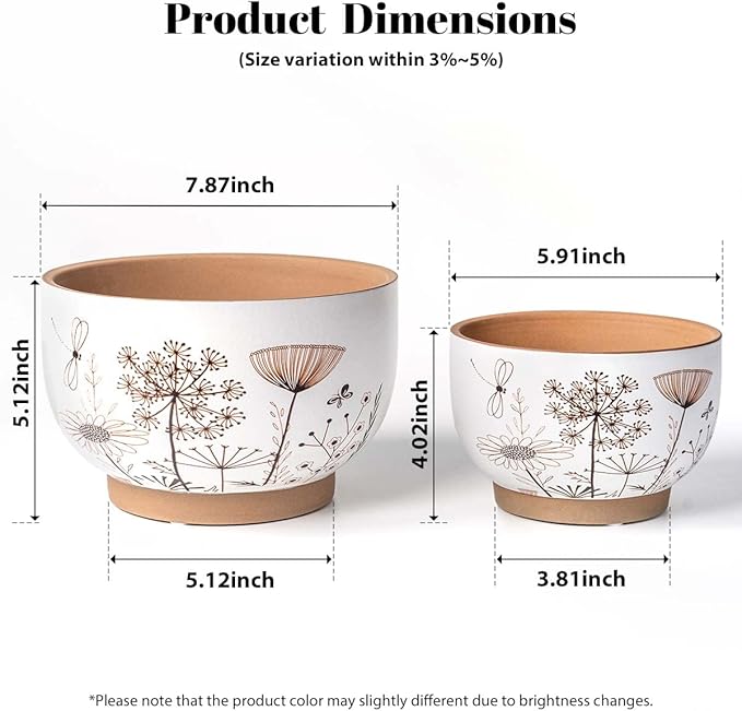 YBX 8 Inch + 6 Inch Ceramic Plant Pots, Succulent Flower Pots - Image 5