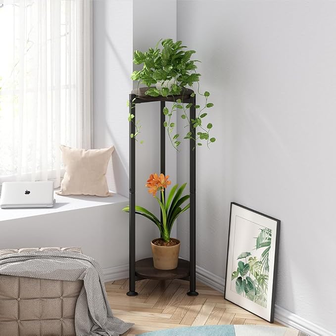 Plant Stand Indoor Outdoor 2 Tier Tall Metal Corner Storage Tiered Plant Shelf - Image 3