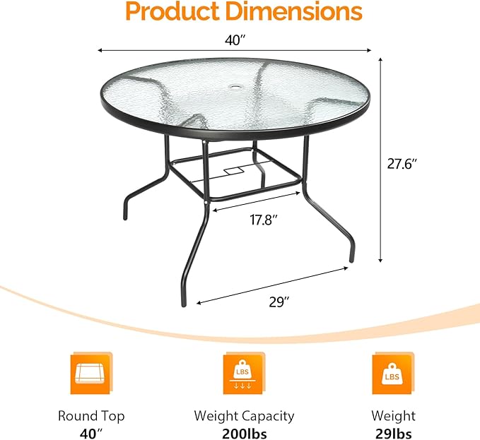 VINGLI Round Patio Table with Umbrella Hole - Image 3
