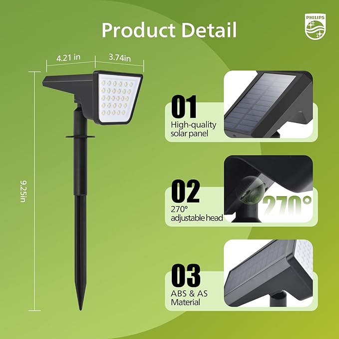 Philips 2 Packs Solar Spot Lights Outdoor Waterproof, 28 LED 3000K Solar - Image 3
