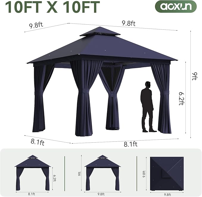 Aoxun Outdoor Gazebo for Patio 10x10 Metal Frame Canopy - Image 8