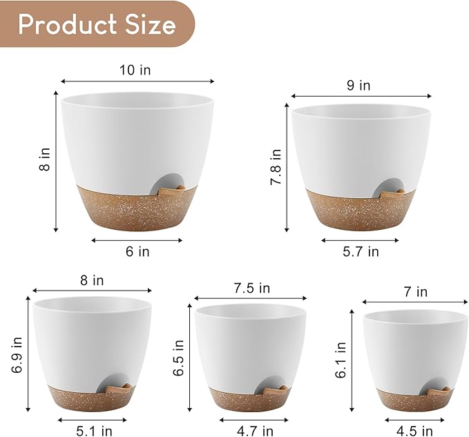 Plant Pots 10/9/8/7.5/7 inch, Self Watering Planters - Image 2