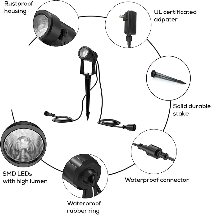 Banord Outdoor Landscape Lighting, 6 Pack Outdoor Spot Lights, Low Voltage LED - Image 2