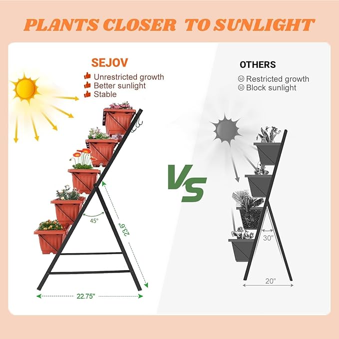 SEJOV 2 Pack Vertical Raised Garden Bed, 5 Tiers Elevated Planter Box - Image 5
