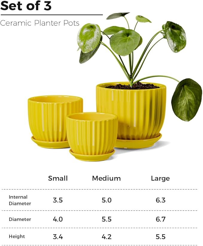 Ton Sin Ceramic Flower Pots, 4.1+5.1+6.5 inch Ceramic Plant Pots - Image 3