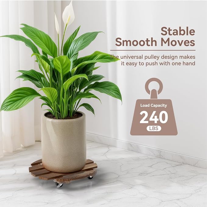 2 Pack Plant Stand Indoor and Outdoor, 12IN Premium Wooden Plant Caddy - Image 5