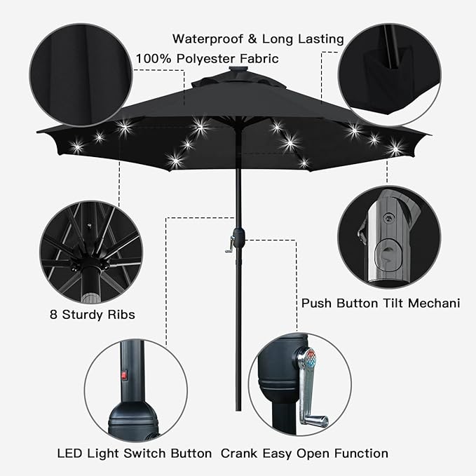 Sunnyglade 9' Solar LED Lighted Patio Umbrella - Image 2