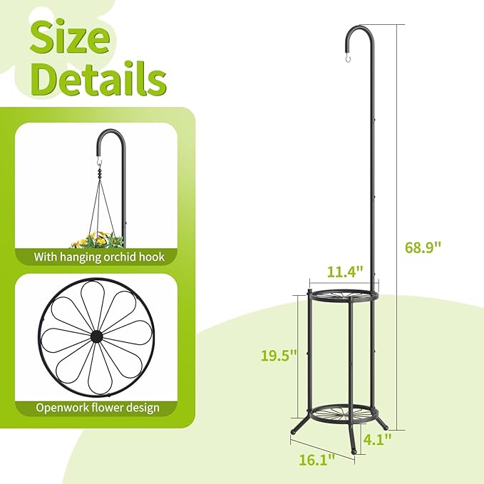 Plant Stand with Hooks Indoor Outdoor Corner Tall Plant Stand Heavy-Duty Metal - Image 7