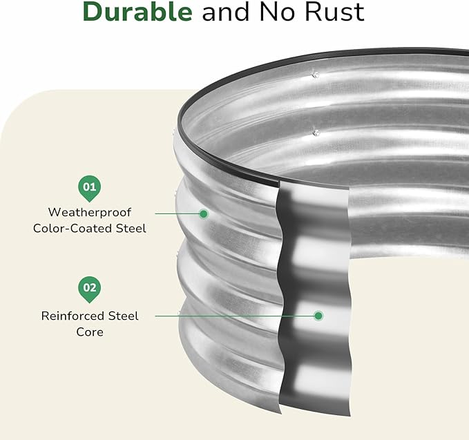 GreatBuddy 2x2x1 ft Round Galvanized Raised Garden Bed, Easy-Assembly Raised Bed - Image 5