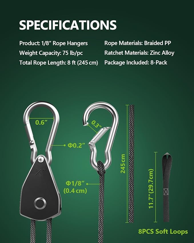8-Pack 1/8” Ratchet Straps, Heavy Duty Ratchet Tie Down Straps Kayak Hanger - Image 6