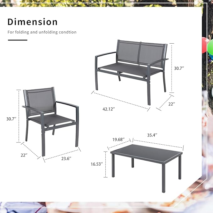 Shintenchi 4 Pieces Patio Furniture Set All Weather Textile Fabric Outdoor - Image 6