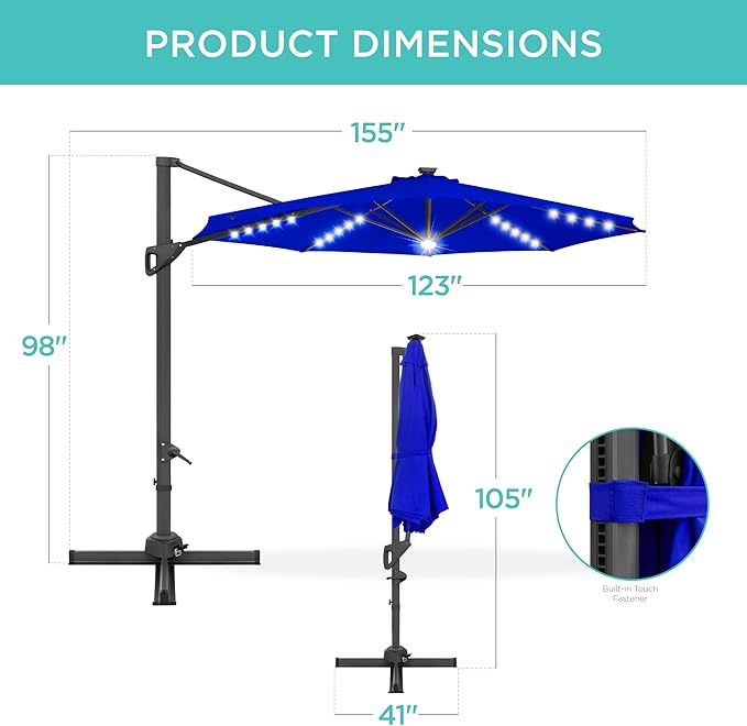 Best Choice Products 10ft Solar LED Cantilever Patio Umbrella, 360-Degree - Image 7