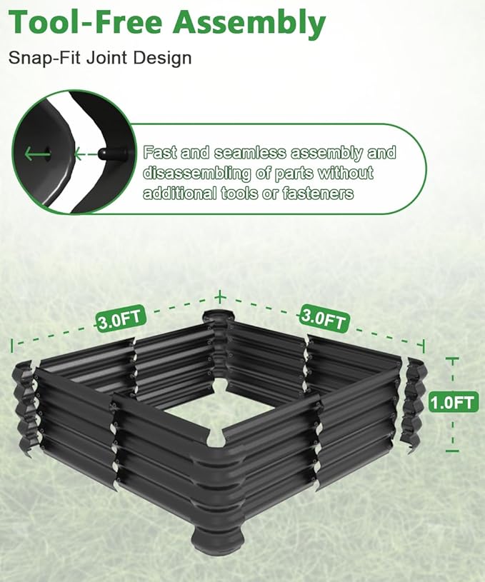 3.0x3.0x1.0ft Raised Garden Bed Kit, Rustproof PP Material Garden Box, Flower - Image 2