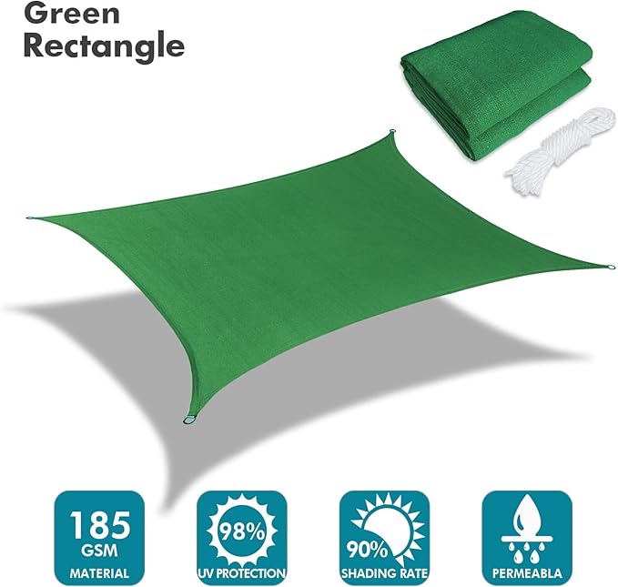 KANAGAWA 6'X20' Dark Green Custom Size Sun Shade Sail Rectangle UV Block Canopy - Image 2