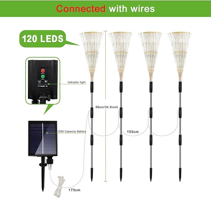 Solar Outdoor Warm White Garden Lights, 4 Pack Firework - Image 6