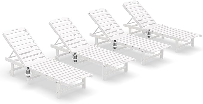 SERWALL Patio Chaise Lounge Chair Set of 4, HDPE Outdoor Lounge Chair - Image 3