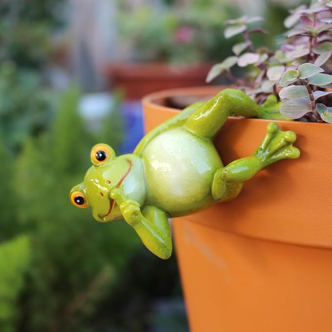 Set of 2 Funny Frog Statues Outdoor Flower Pot Hugger, Resin Hanging Frog - Image 4