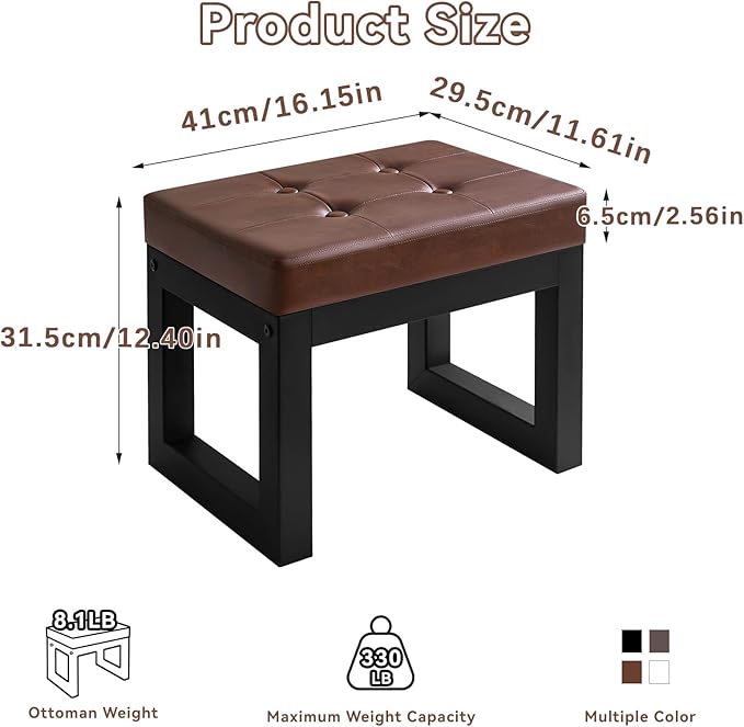 IBUYKE 16 Inch Small Foot Stool Ottoman, Rectangle PU Faux Leather Foot Rest - Image 3