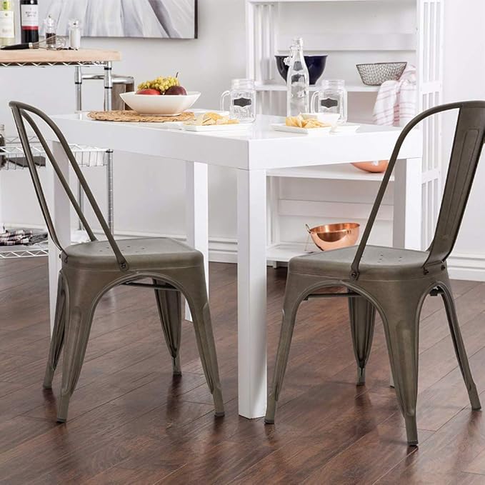 FDW | Set of 4 Metal Dining Chairs | Bronze | Stackable Tolix Side Chairs - Image 5