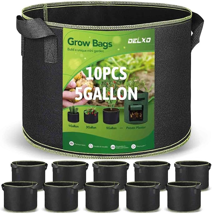 Delxo Garden Grow Bags 5 Gallon 10Pack Reusable Plant Growing Bags Fabric Pots by Delxo