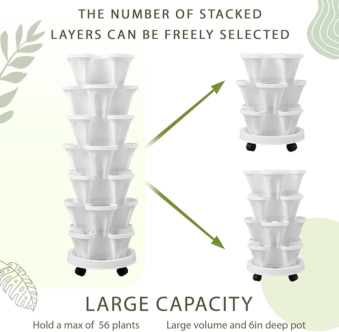 Umigy 2 Set of 7 Tier Vertical Planter Stackable Tower Planters Strawberry Herb - Image 6