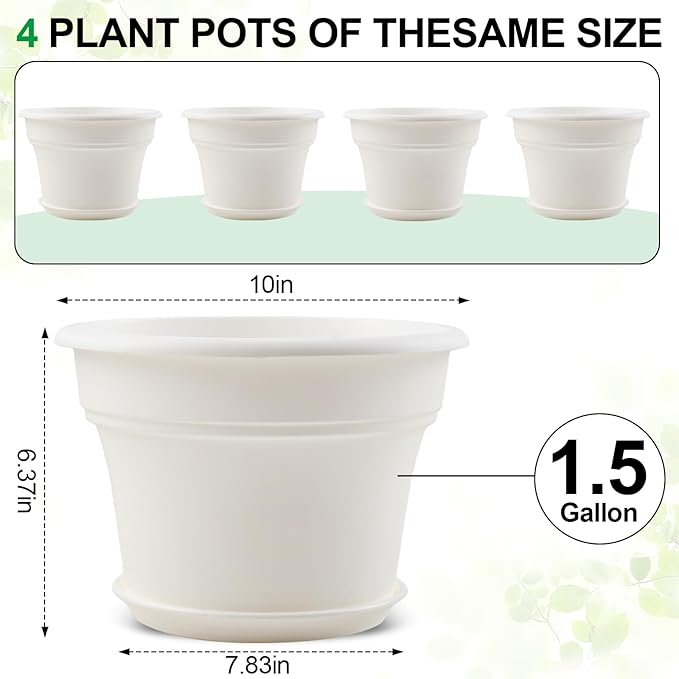 10 Inch Plastic-Flower-Pot-for-Indoor-Plants, 4 Pack Large Outdoor Planter Pot - Image 5