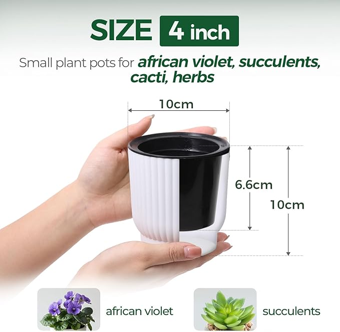 T4U 4 Inch Plant Pots Self Watering, 6 Pack African Violet Pots, Small Plant - Image 2