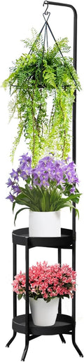 Hanging Plant Stand Indoor Outdoor, Space-Saving Corner Metal Plant Shelf 3 by RINBOU