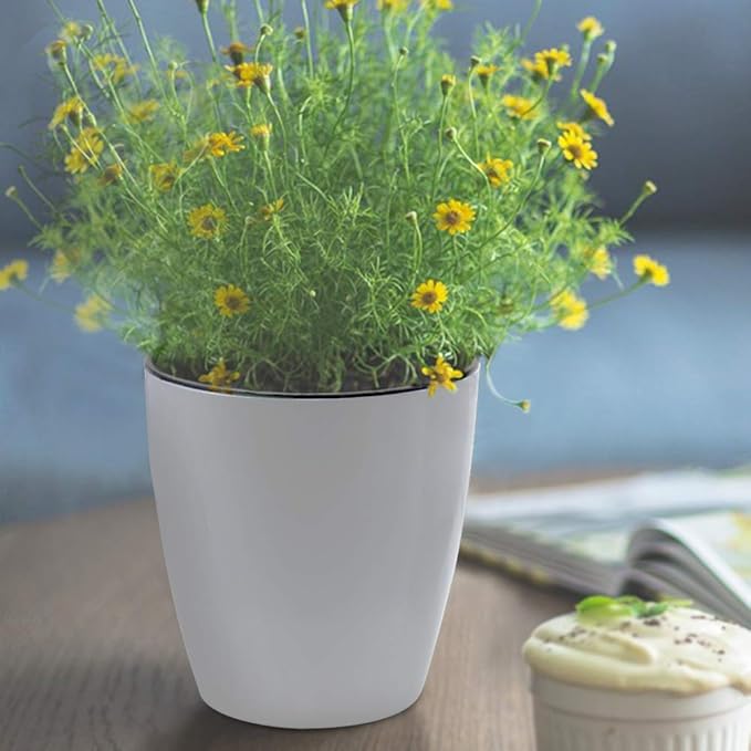 SAND MINE Self Watering Planter White Flower Pot - Image 7
