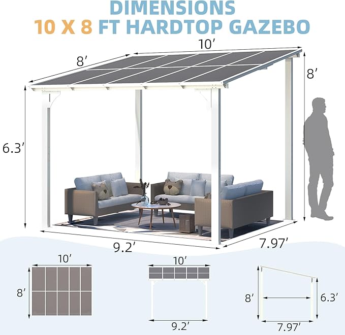 AECOJOY 10' x 8' Pergolas and Gazebos on Clearance in White, Large Wall Mounted - Image 3