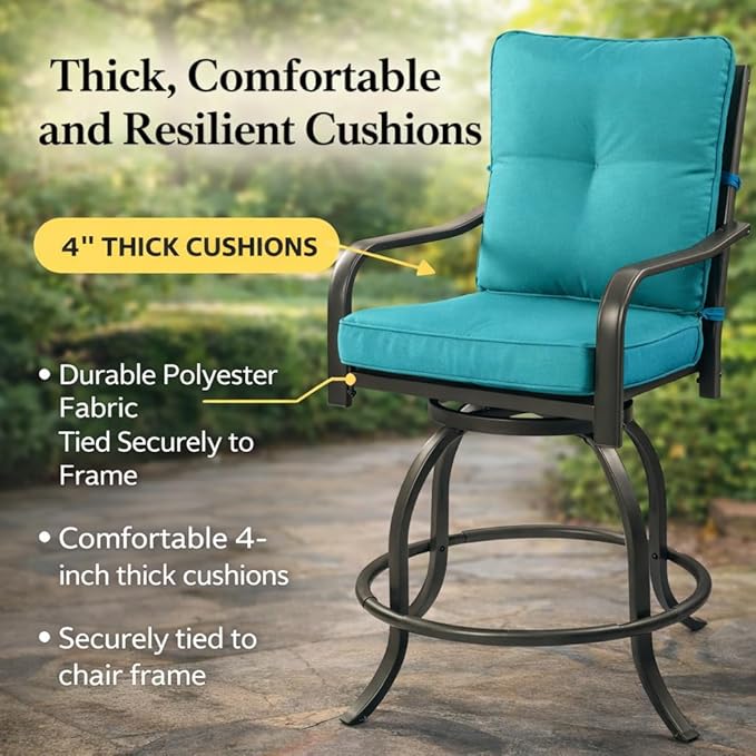 Kozyard Isabella Outdoor Swivel Bar Chairs, Counter Height Patio Bar Stools Set - Image 4
