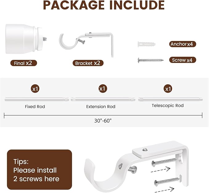 1” Diameter Curtain Rods Itself is 30 to 60 inch 1 Pack Fit 30-54 inch Window - Image 3