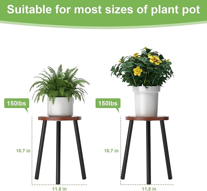 2-Pack Wood Plant Stands Indoor, 16.7" Tall Plant Stand Outdoor Mid-Century - Image 5