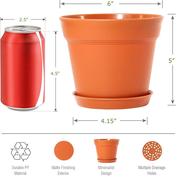 WOUSIWER 16 Pack 6 inch Plastic Planters, Plastic Indoor Planter Flower Pots - Image 3