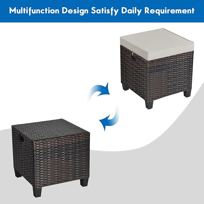 Tangkula 2 Pieces Outdoor Patio Ottoman, All Weather Rattan Wicker Ottoman Seat - Image 10
