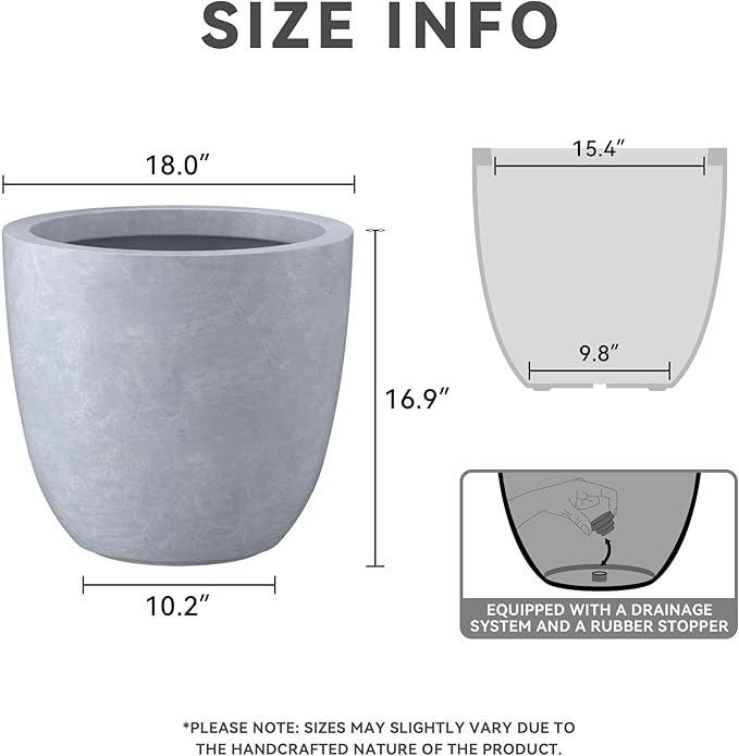 Kante 18 Inch Dia Round Concrete Planter, Indoor Outdoor Large Plant Pot - Image 4