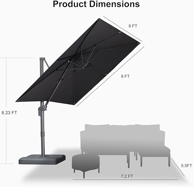 PURPLE LEAF Patio Umbrella 8' X 8' Rectangle Cantilever Umbrella Large Aluminum - Image 9