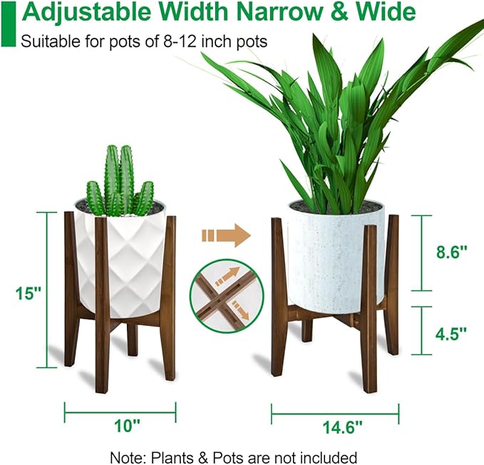 OERGKE 2 PACK Adjustable Plant Stand Indoor, Bamboo Mid Century Modern Plants - Image 3
