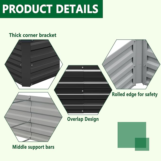 3 Pack 6x3x1FT Galvanized Raised Garden Beds Kit Outdoor Metal Gardening - Image 3