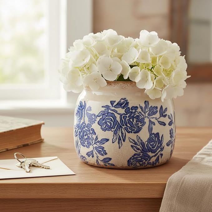 Chinoiserie Ceramic Plant Pot for Garden Decor, 6.29in Rustic Farmhouse Planter - Image 2