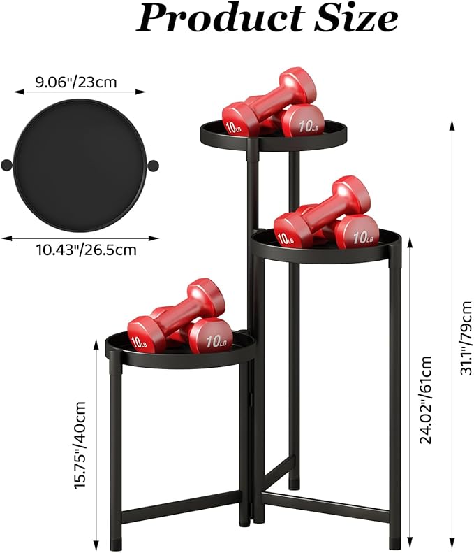 Plant Stand indoor outdoor-3 Tier black Tall Metal Flower Pot Holder 9in Wide - Image 3