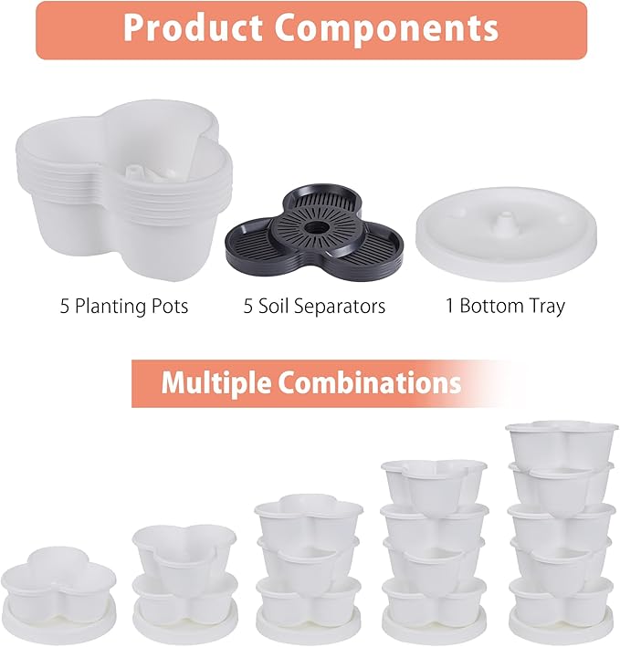 VECELO 5 Tier Vertical Garden Planter, Self Watering Stackable Planters - Image 7