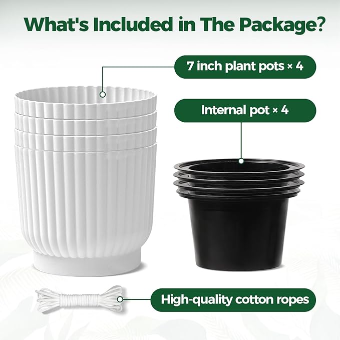 T4U 7 Inch Self Watering Pots for Indoor Plants, 4 Pack Plant Pots, Self - Image 6