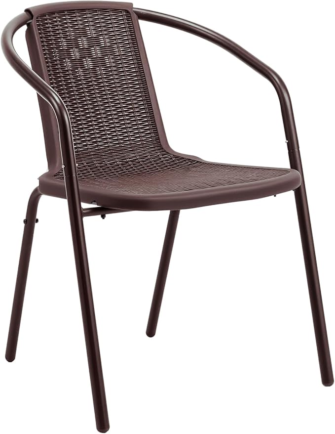 VINGLI PE Rattan Outdoor Dining Chairs Set of 1, Plastic Stackable Patio Chairs by VINGLI