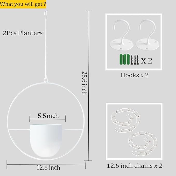 2 Pack Hanging Planters for Indoor Outdoor Plants Modern Metal Plant Hangers - Image 2