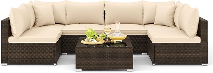 Tangkula 7 Pieces Wicker Patio Furniture Set, All-Weather Outdoor Rattan - Image 9